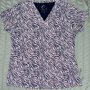 Pink and Black Zebra Print V-Neck Scrub Top